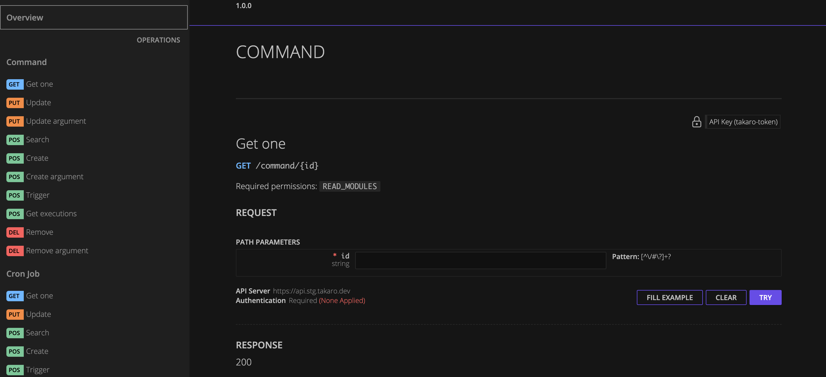 API documentation interface showing endpoints and parameters